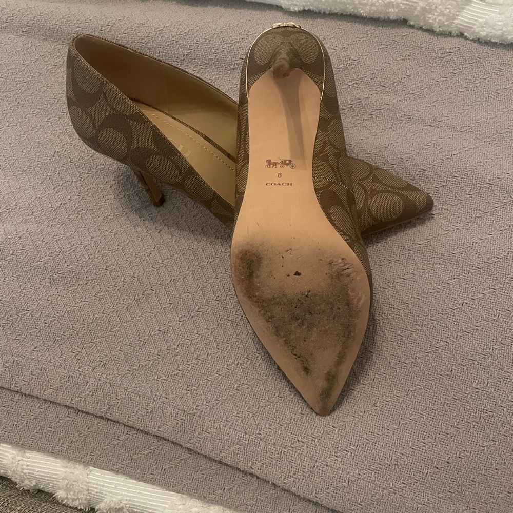 Coach Brown Stiletto Heels with Signature Pattern - Picture 3 of 4